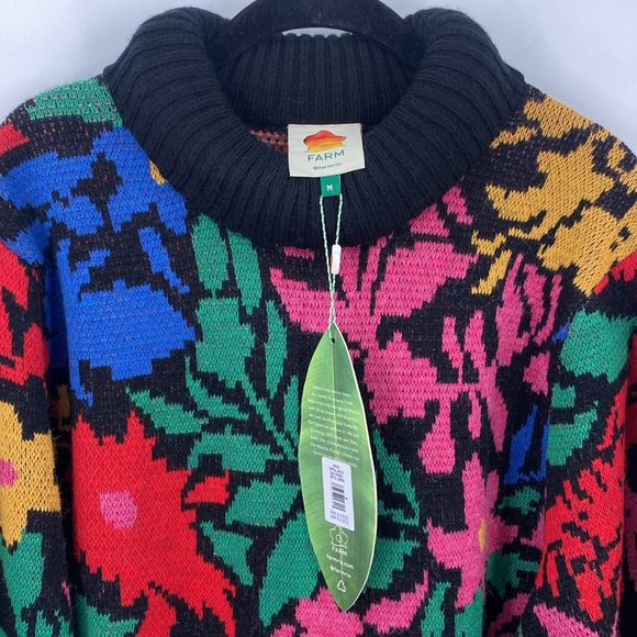 Farm Rio Tropical Garden Mock Turtleneck Sweater Dress Floral Print Size Medium - Picture 8 of 13